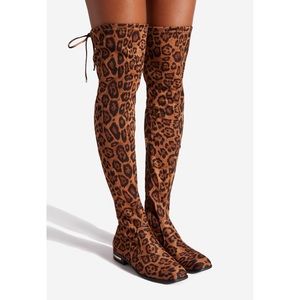 Shoe Dazzle Leopard Print Over the Knee Flat Boots